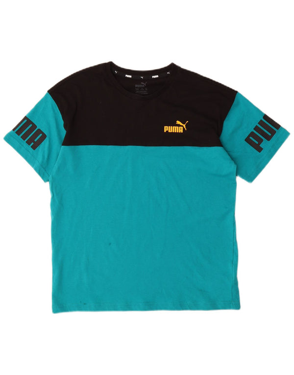 Puma Grafik-T-Shirt für Jungen, 13–14 Jahre, blaue Farbblock-Baumwolle
