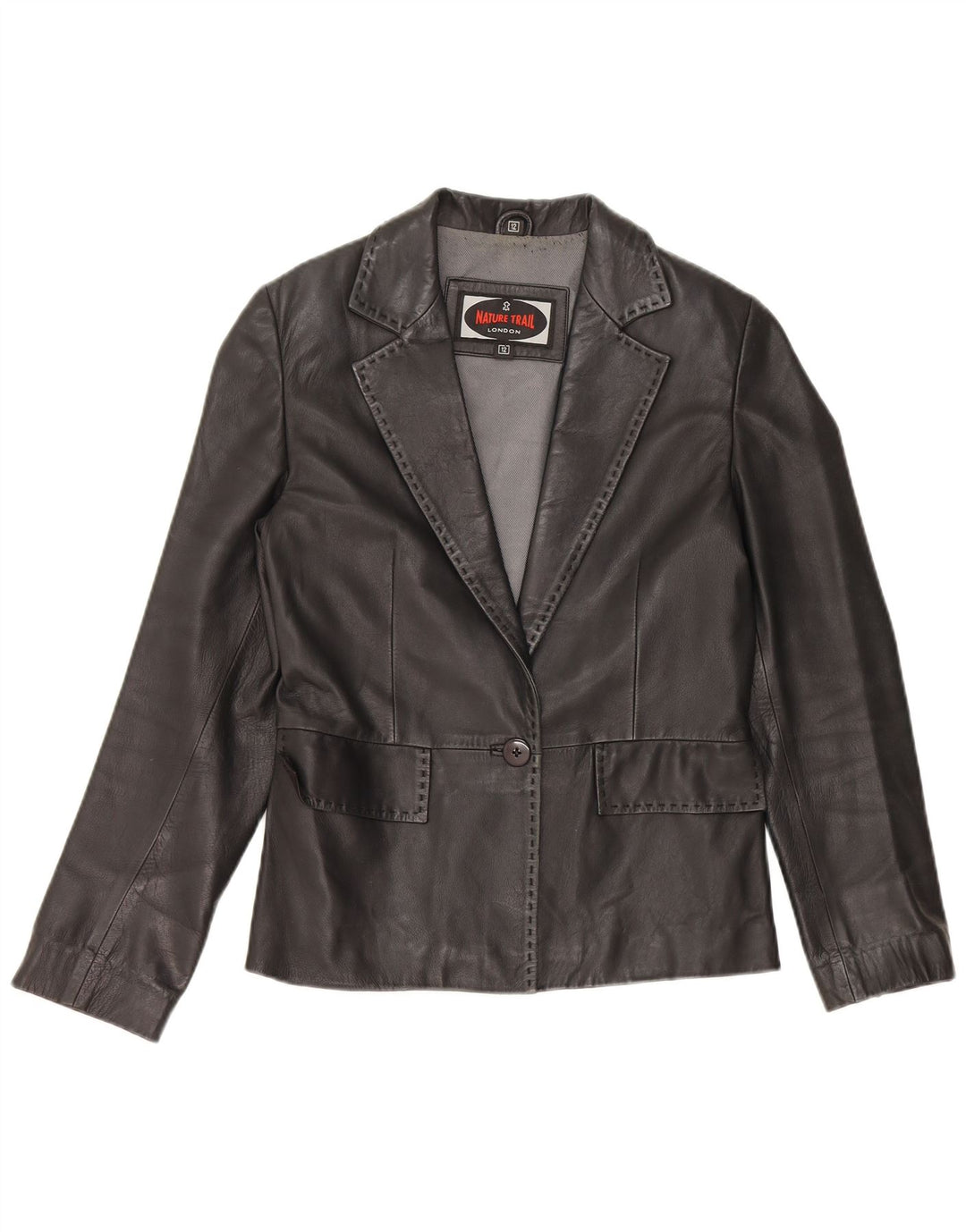 Vintage Womens 1 Button Leather Blazer Jacket UK 12 Medium Black Leather