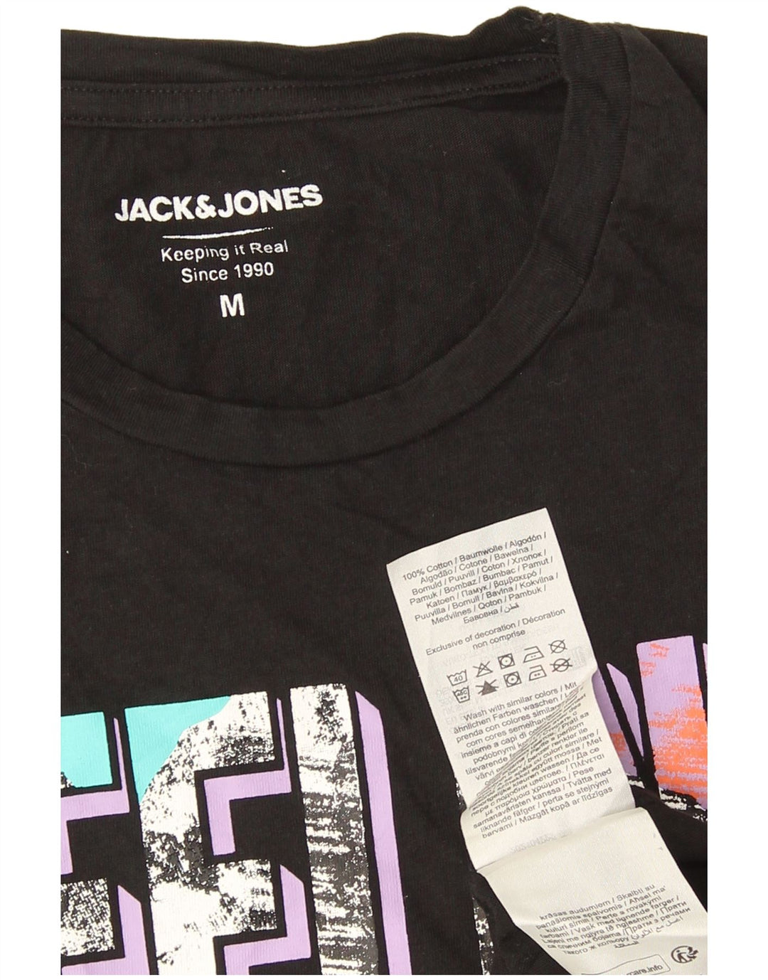 Jack & Jones Herren-T-Shirt mit Grafik, mittelschwarze Baumwolle