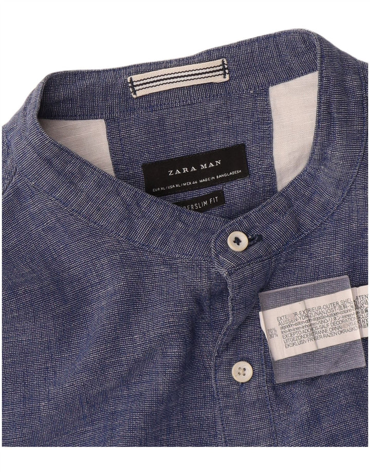 Zara Mens Super Slim Fit Pullover Shirt XL Blue Cotton