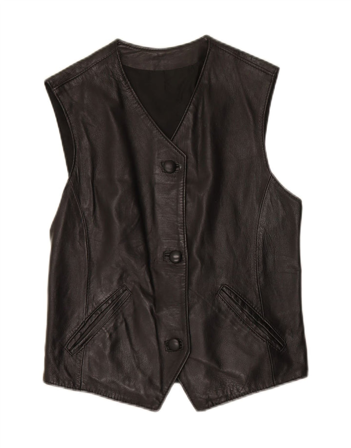 VINTAGE Womens Leather Waistcoat IT 46 Large Black Leather Vintage Vintage and Second-Hand Vintage from Messina Hembry 