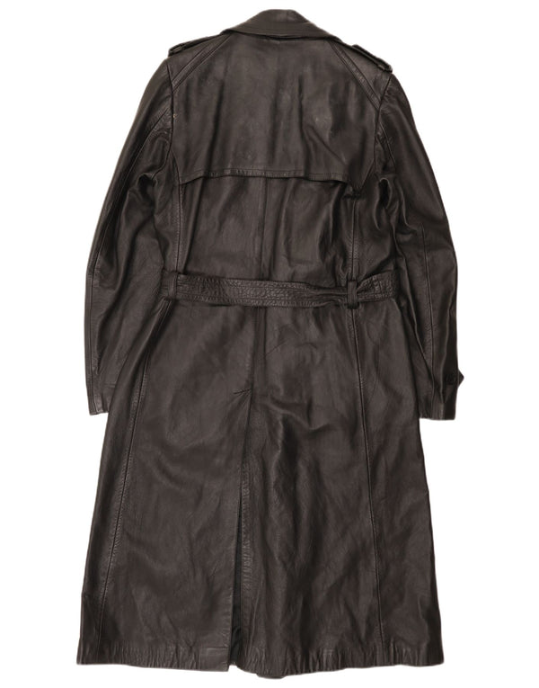 Vintage Herren Militär Zweireiher Ledermantel UK 36 Small Schwarz