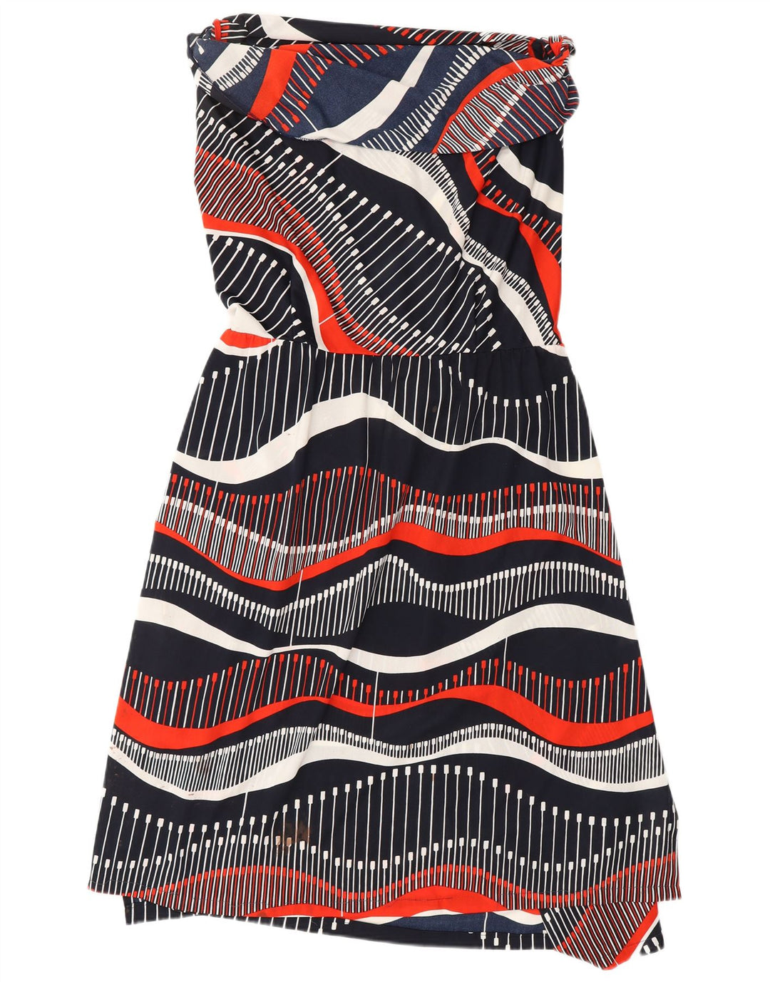 ROSLEIN Womens Strapless Dress UK 8 Small Navy Blue Geometric