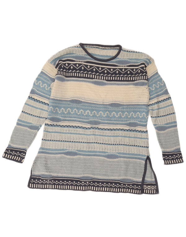 Maglione maglione vintage da donna con scollo a barca UK 12 a righe multicolori medie