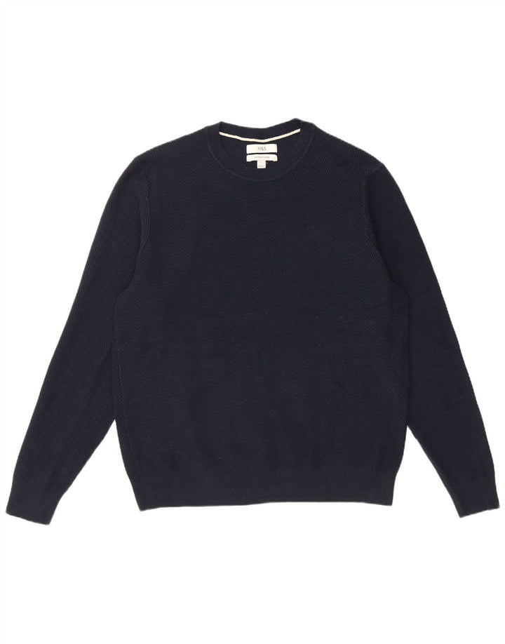 Marks & Spencer Mens Crew Neck Jumper Sweater Large Navy Blue Polyester