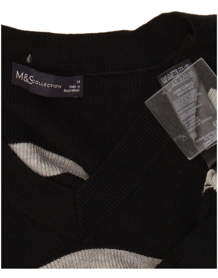 Marks & Spencer Womens V-Neck Jumper Sweater UK 14 Medium Black Striped