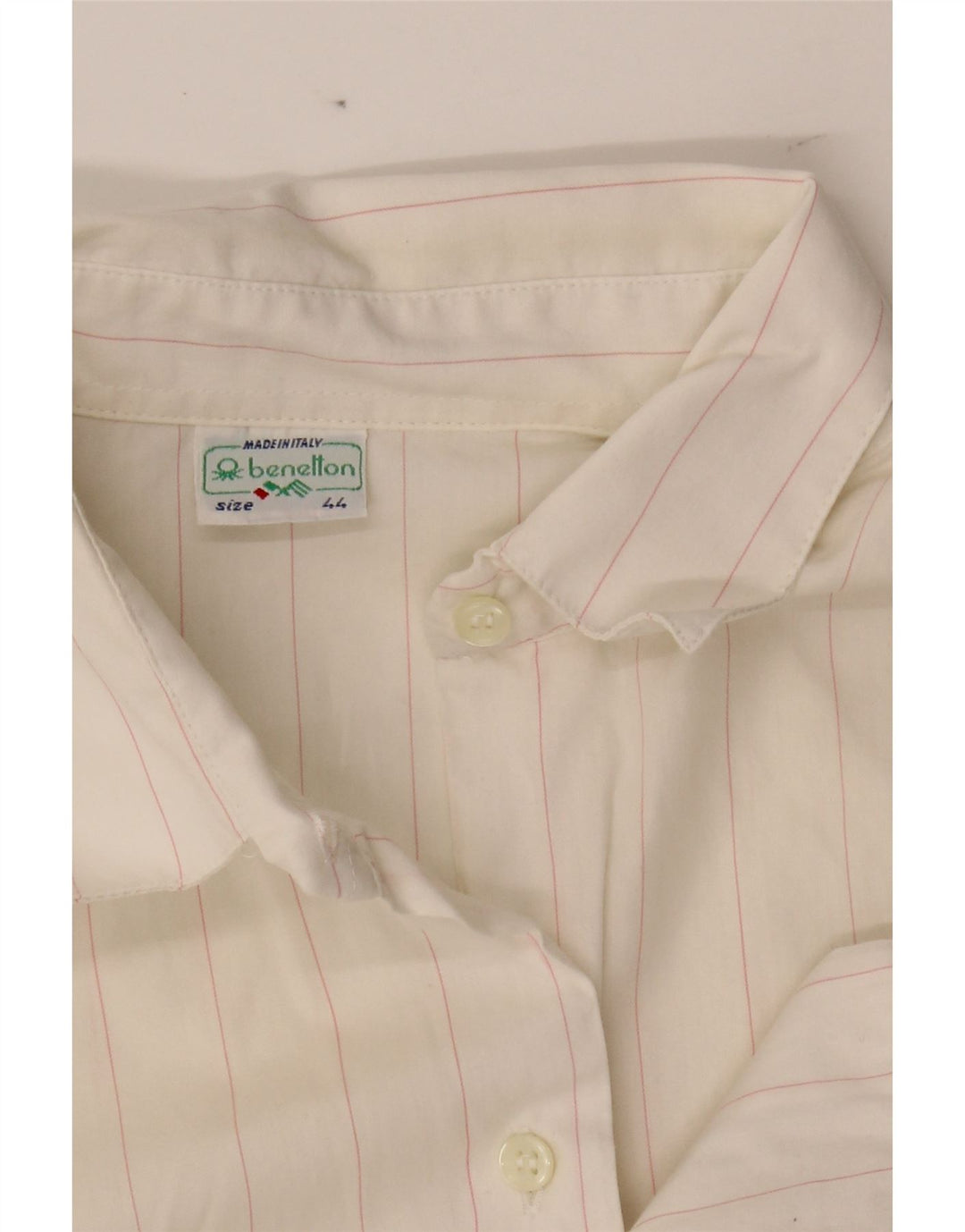 BENETTON Womens Shirt IT 44 Medium White Pinstripe Vintage Benetton and Second-Hand Benetton from Messina Hembry 