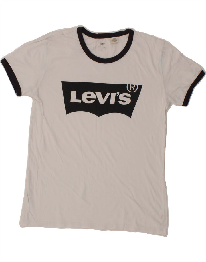 LEVI'S Womens Graphic T-Shirt Top UK 10 Small White Vintage Levi's and Second-Hand Levi's from Messina Hembry 