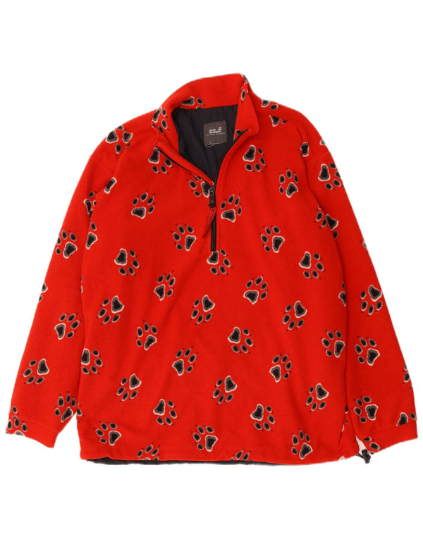 Jack Wolfskin Mens Graphic Zip Neck Fleece Jumper Medium Red Animal Print