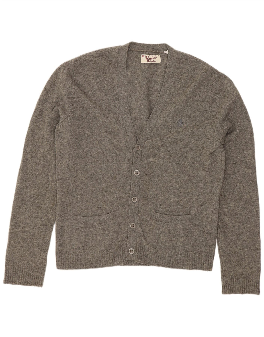 Penguin Mens Cardigan Sweater Medium Grey Lambswool