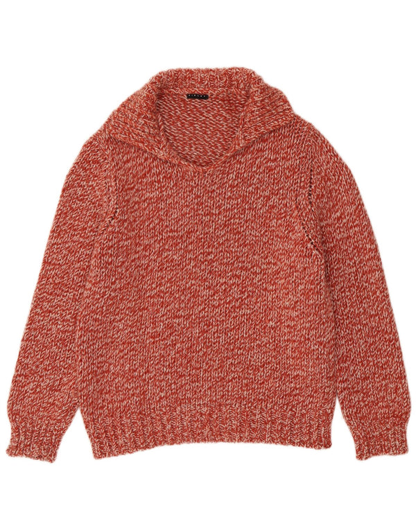 Sisley Pull Col Polo Femme UK 18 XL Laine Mouchetée Rouge