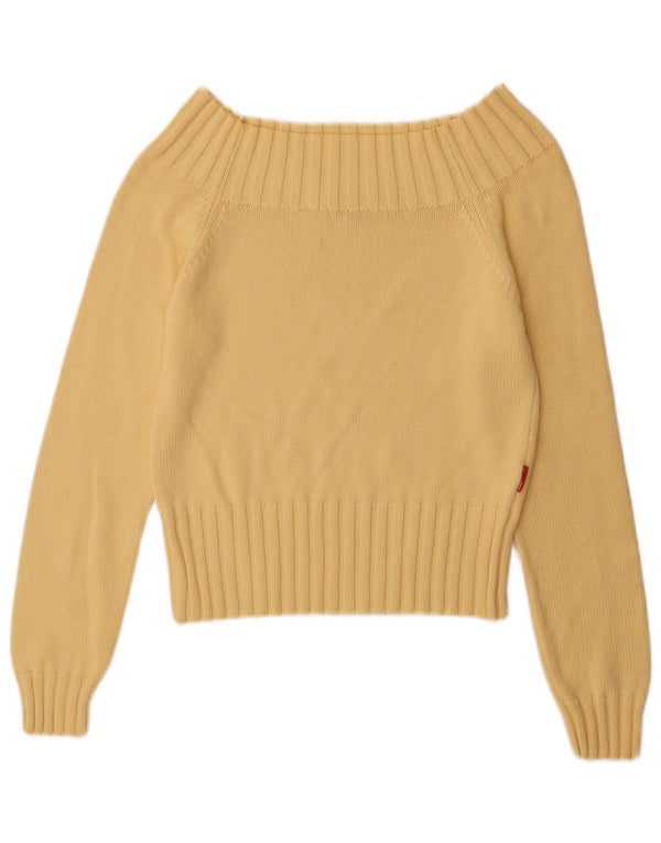 Vintage Dame Off Shoulder Sweater UK 12 Medium Gul Bomuld