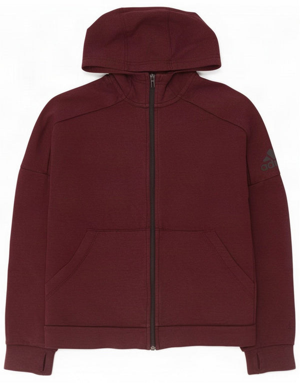 Maglione Adidas da donna con cappuccio e zip UK 10 piccolo in cotone bordeaux