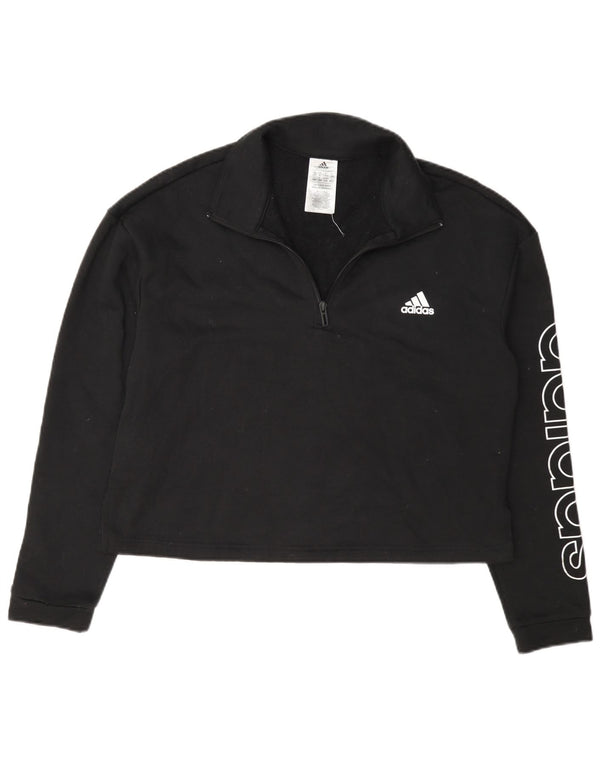 Adidas Damen Crop Graphic Zip Neck Sweatshirt Pullover UK 16/18 Large Schwarz