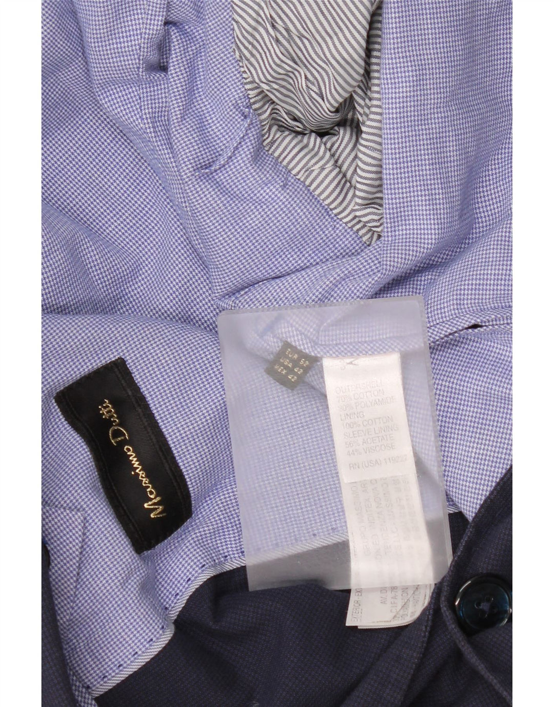 Massimo Dutti Mens 2 Button Blazer Jacket EU 52 Large Navy Blue Houndstooth