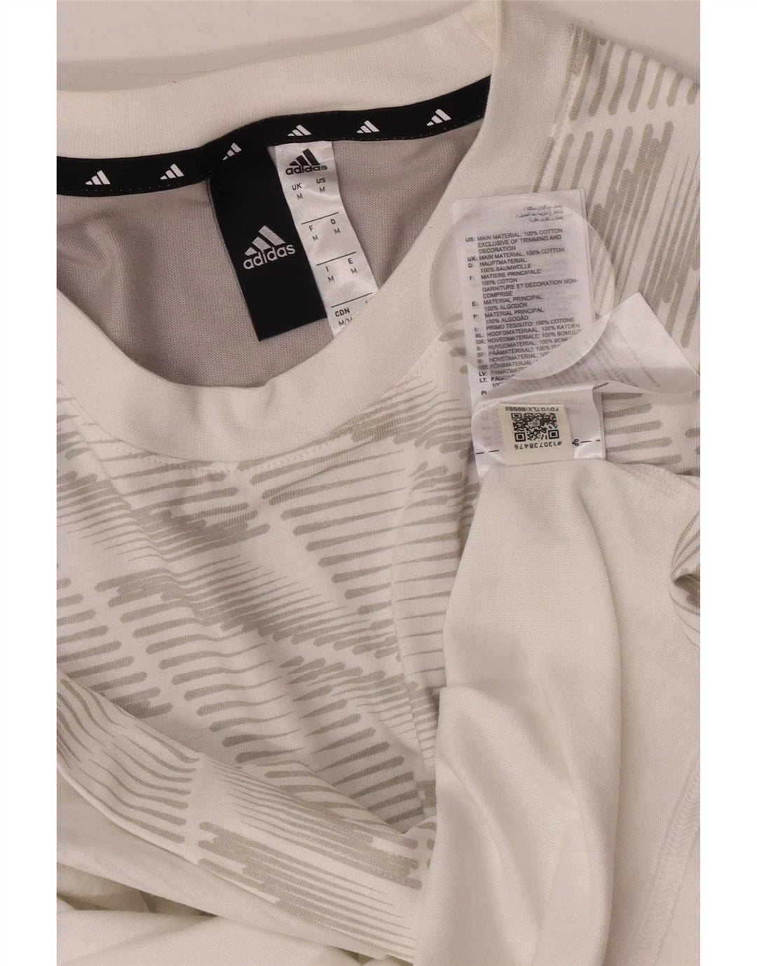 Adidas Mens T-Shirt Top Medium White Geometric Cotton