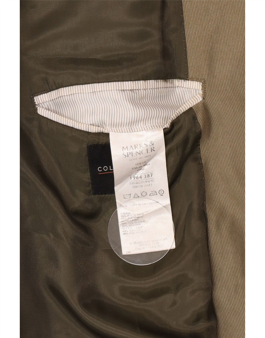 Marks & Spencer Veste blazer longue à 2 boutons pour homme UK 48 2XL Vert Polyester