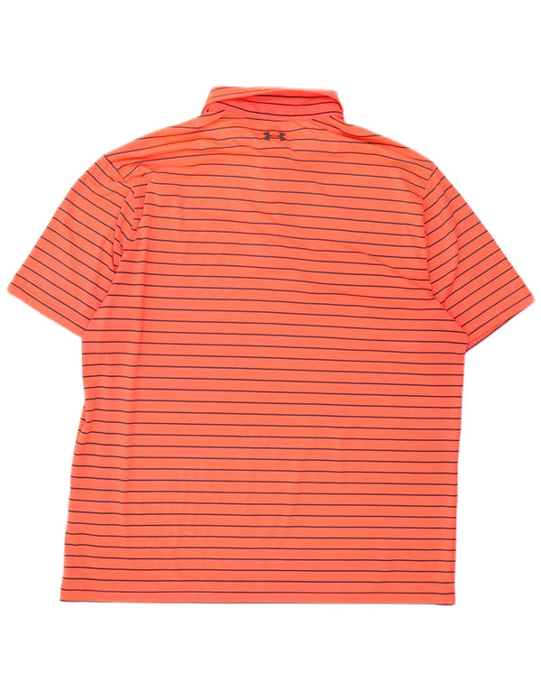 Under Armour Mens Polo Shirt XL Orange Striped Polyester