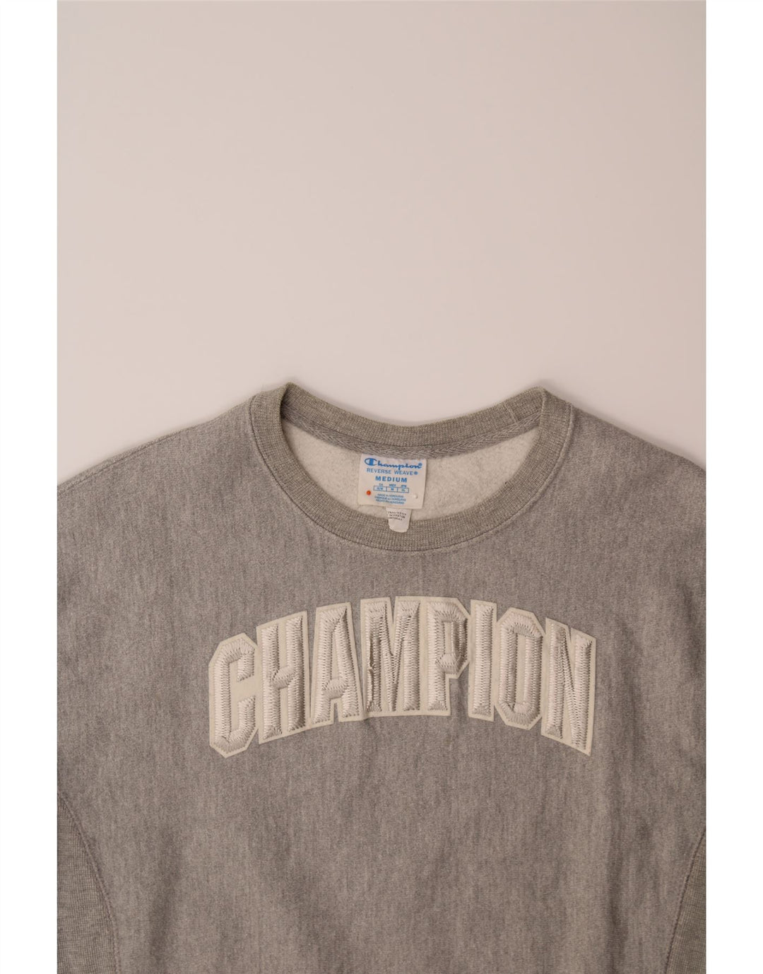 CHAMPION Womens Graphic Sweatshirt Jumper UK 14 Medium Grey Cotton Vintage Champion and Second-Hand Champion from Messina Hembry 