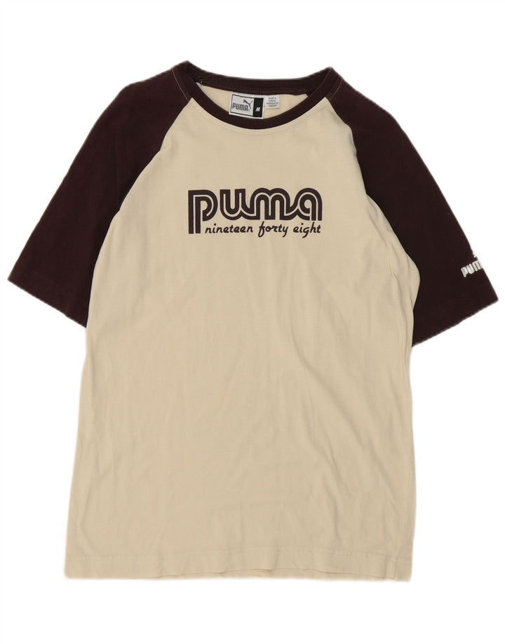 Puma Mens Graphic T-Shirt Top Medium White Colourblock Cotton