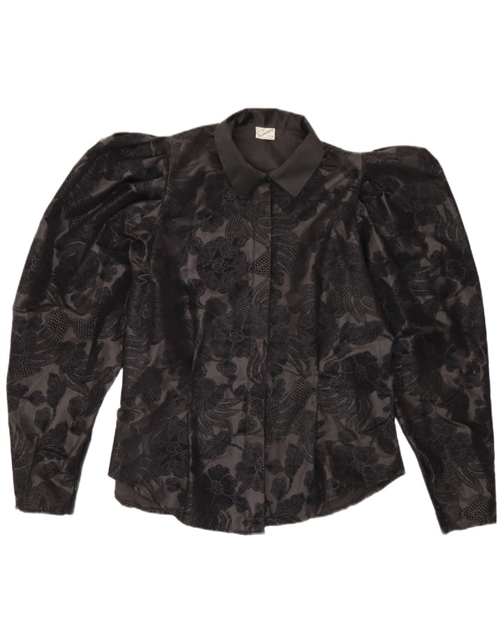 Primavera Firenze Womens Shirt Blouse UK 12 Medium Black Floral Polyester