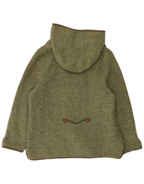 Vintage Womens Hooded Wool Jacket EU 42 Large Khaki Flecked New Wool