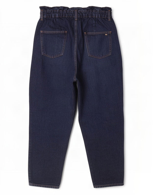 Jeans larghi a vita alta corti da donna Zara EU 36 XS W26 L24 cotone blu navy