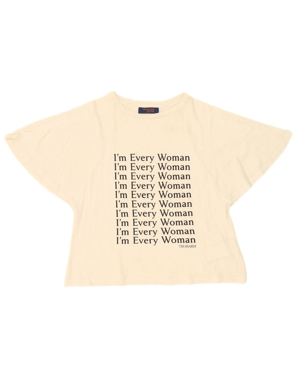Trussardi Jeans Damen-T-Shirt in Übergröße mit Grafik, UK 6 XS, gebrochenes Weiß