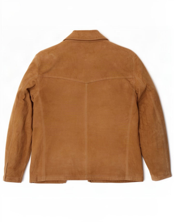 Giacca blazer vintage da donna in pelle scamosciata a 3 bottoni UK 14 grande beige