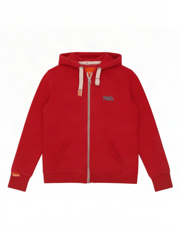 Maglione con cappuccio e zip da donna Superdry UK 10 piccolo cotone rosso
