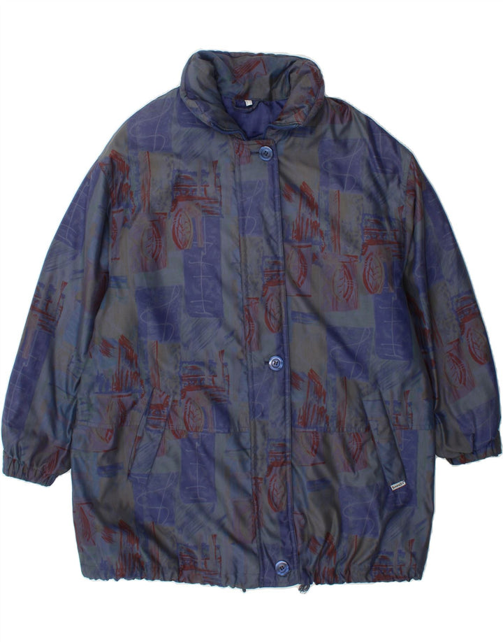 SYMPATEX Womens Abstract Pattern Hooded Windbreaker Jacket UK 20 2XL Blue Vintage Sympatex and Second-Hand Sympatex from Messina Hembry 