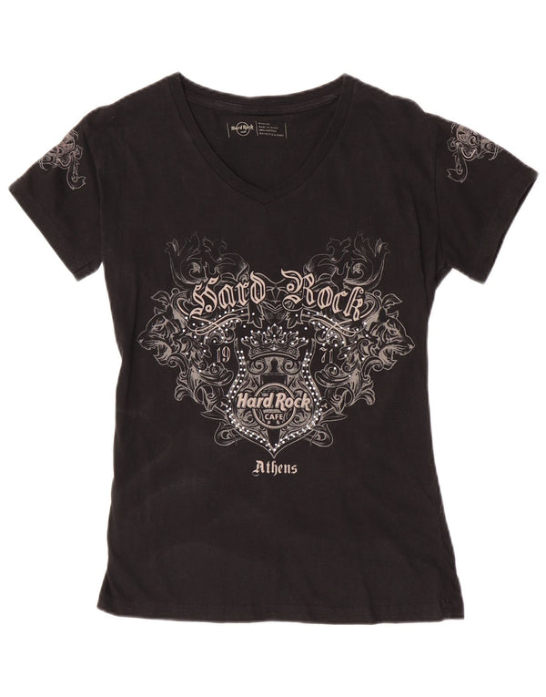 Hard Rock Cafe Kvinder Athens Grafisk T-Shirt Top UK 12 Medium Sort Paisley