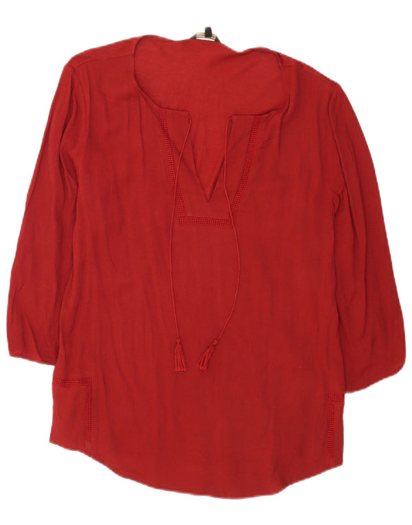 Massimo Dutti Dame 3/4-ærmet tunikatop UK 14 Medium Burgundy Viscose