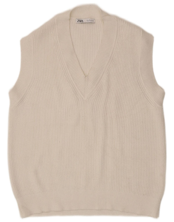 Zara Dame Vest Tank Top UK 16 Large White Viscose