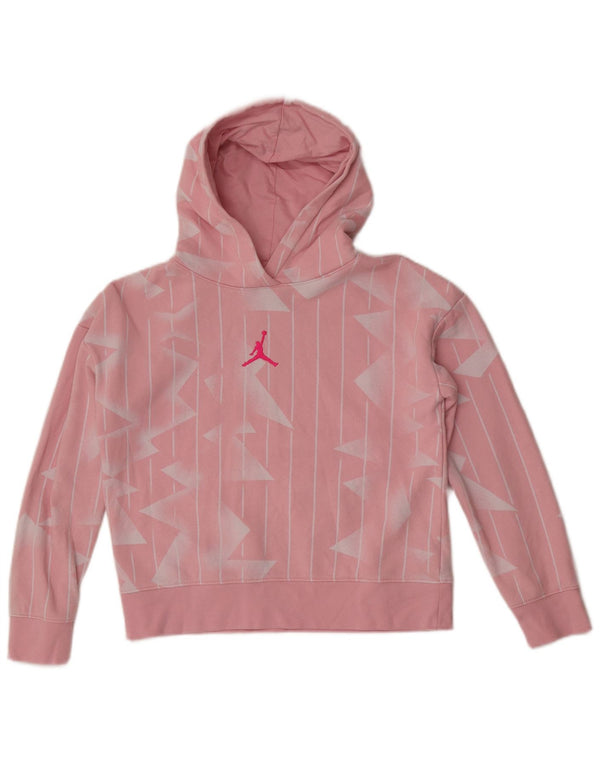 Jordan Girls Hoodie Jumper 12-13 Years Large Pink Geometric Cotton