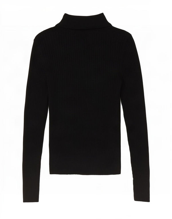 Zara Polo De Manga Larga Para Mujer UK 10 Small Nylon Negro