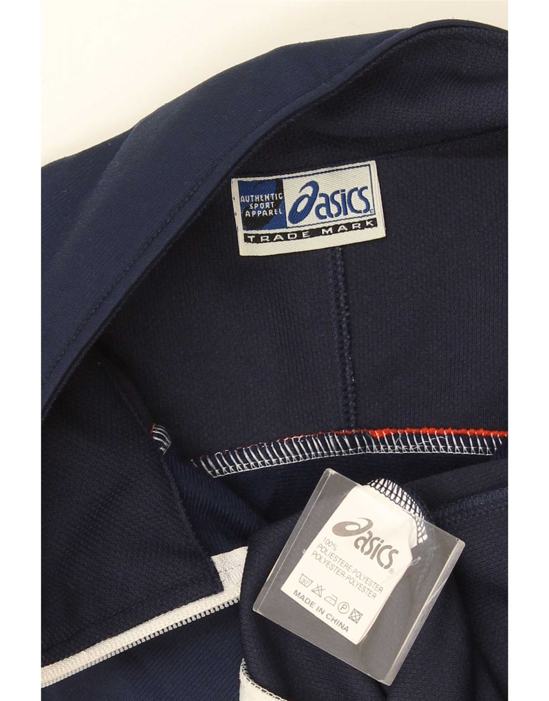 Asics Mens Tracksuit Top Jacket Large Navy Blue Colourblock Polyester