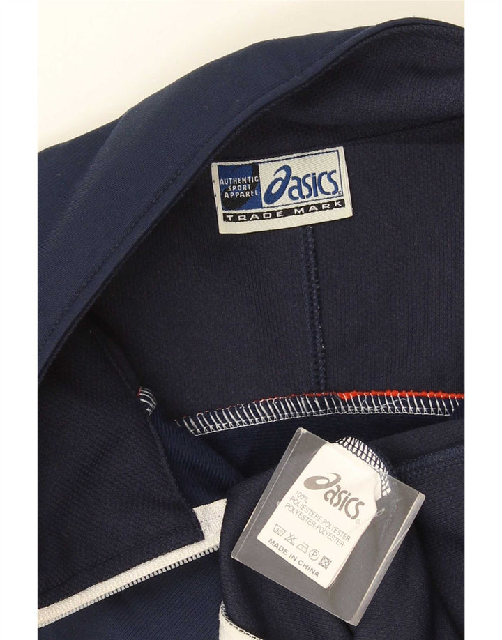 Asics Mens Tracksuit Top Jacket Large Navy Blue Colourblock Polyester