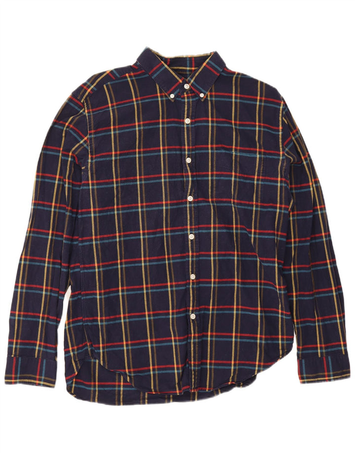 J. Crew Mens Flannel Shirt Large Navy Blue Check Cotton