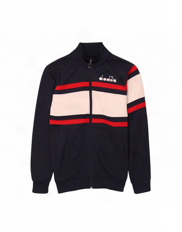 Diadora Mens Tracksuit Top Jacket Large Navy Blue Colourblock Polyester
