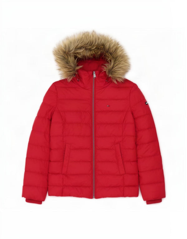 Tommy Hilfiger Womens Hooded Padded Jacket UK 10 Small Red Polyester