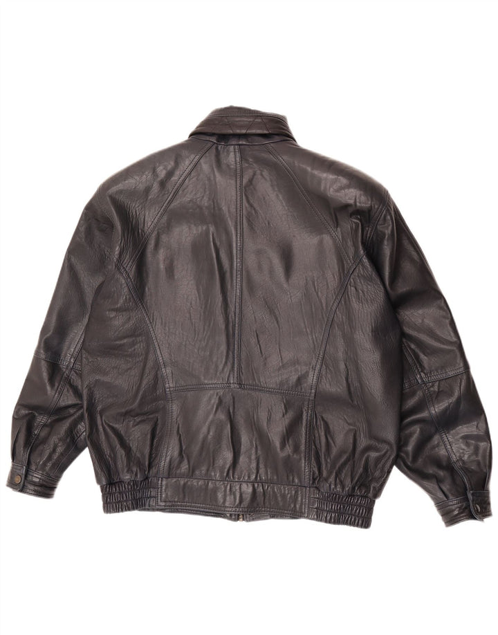 Vintage Mens Leather Jacket EU 52 XL Navy Blue Leather