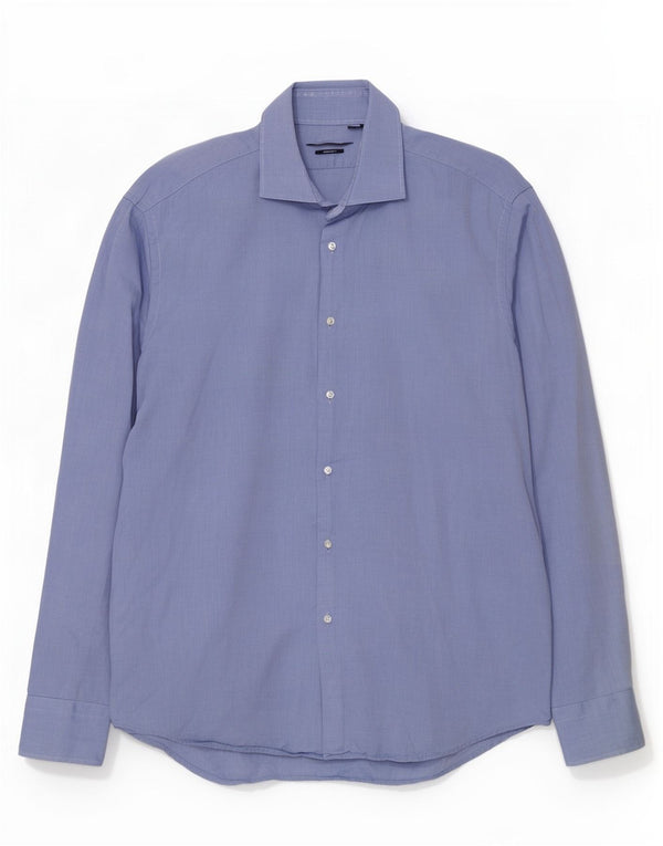 Camisa masculina Hugo Boss Regular Fit tamanho 43 17 XL algodão azul