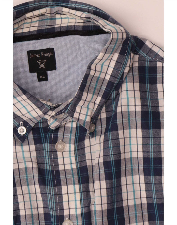 James Pringle Mens Shirt XL Blue Check Cotton