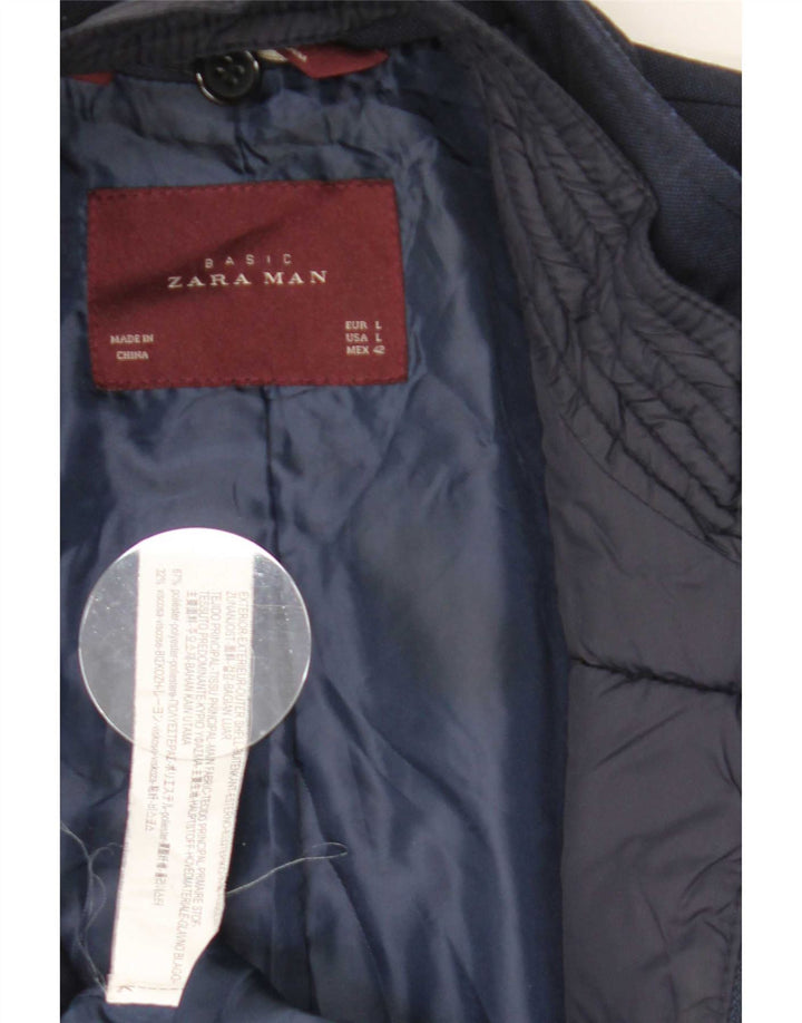 Zara Mens 4 Button Blazer Jacket UK 40 Large Navy Blue Polyester