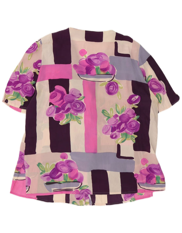 Camicetta vintage da donna a maniche corte UK 18 XL Seta floreale viola