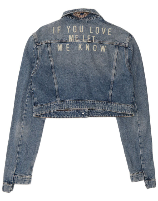 Gas Womens Crop Graphic Denim Jacket UK 18 XL Blue Cotton