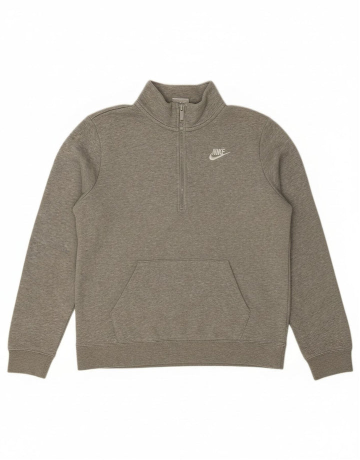 Nike Womens Oversized Zip Neck Sweatshirt Jumper UK 10 Small Grey Flecked