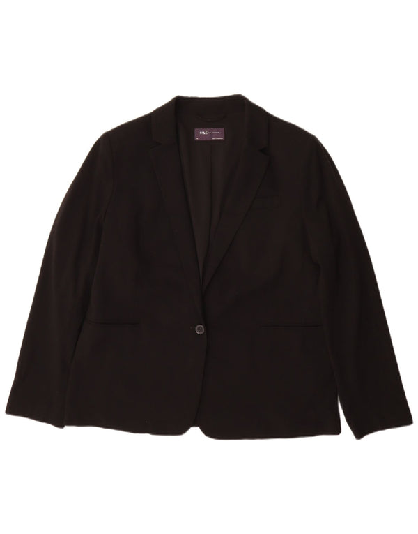 Marks & Spencer Womens 1 Button Blazer Jacket UK 14 Large Black Polyester