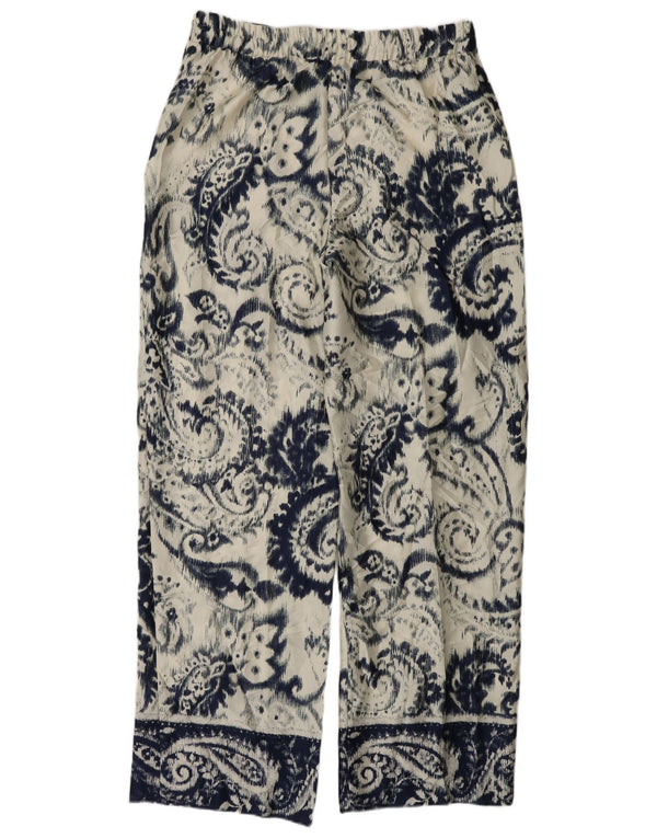 Zara Dame tilspidsede Casual Bukser Large W30 L32 Hvid Paisley Polyester